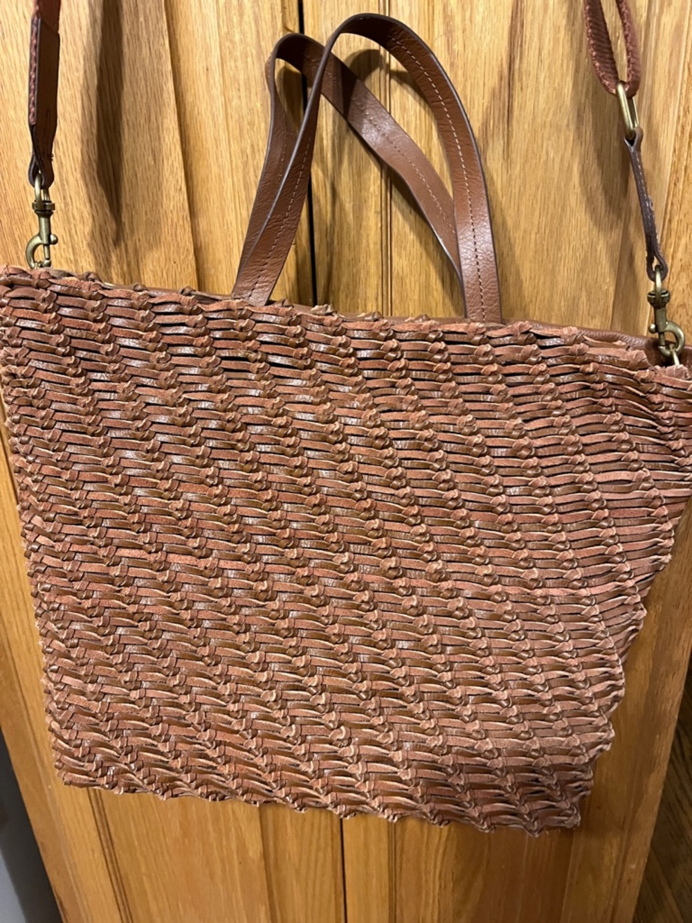 Lucky Brand Brown Woven Genuine leather Tote/crossbody purse